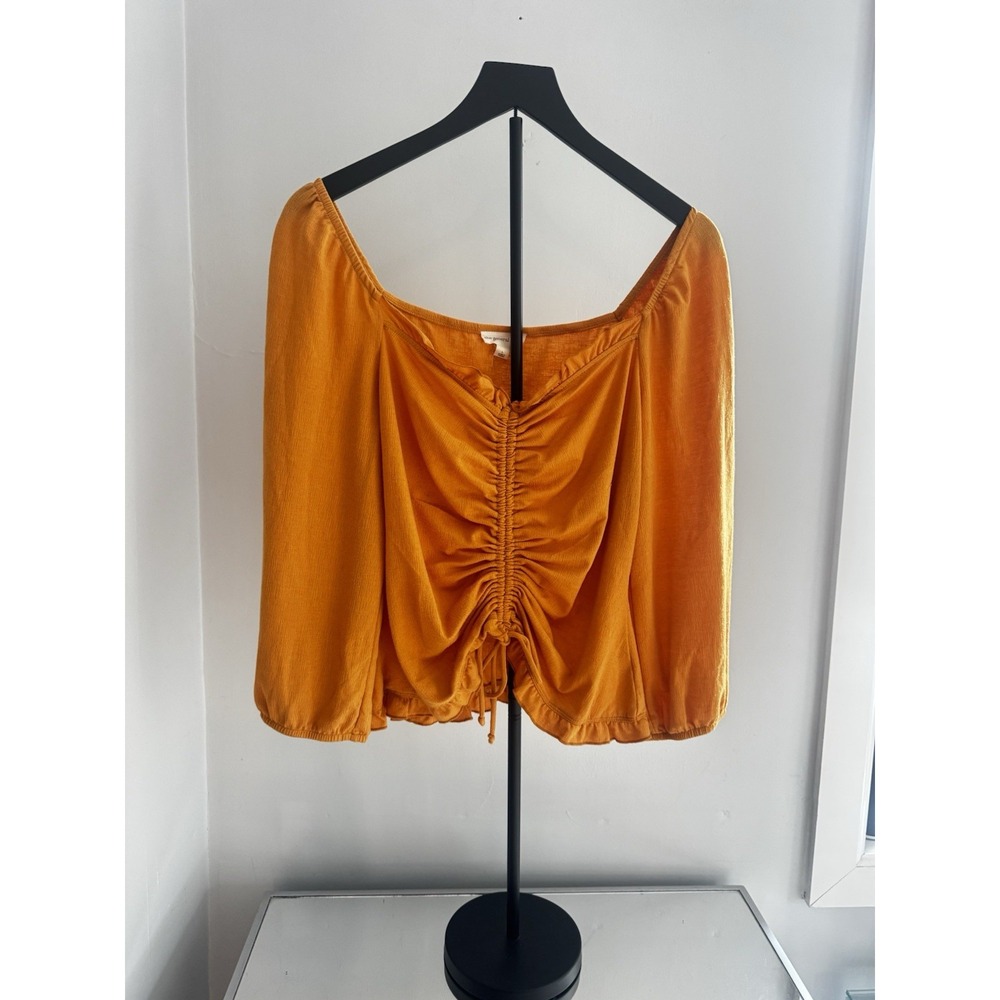 The General Good Women's Large Mustard Off Shoulder Ruched‎ Front Blouse Top